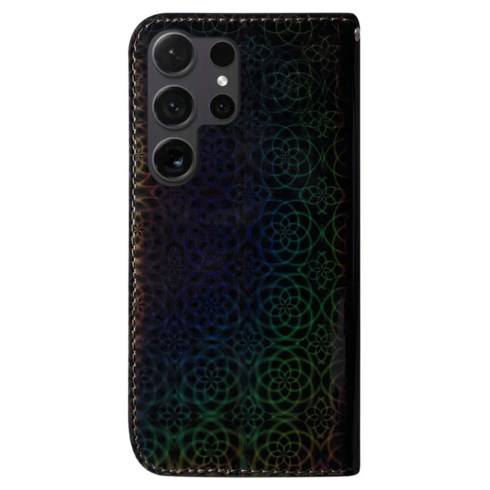 For Samsung Galaxy S24 Ultra Case Dazzling Flower Pattern Stand Cover with Wallet - Black - 7