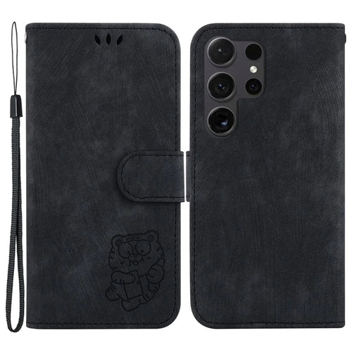 For Samsung Galaxy S24 Ultra Case Lovely Tiger Imprinted PU Leather Flip Cell Phone Cover - Black - 1
