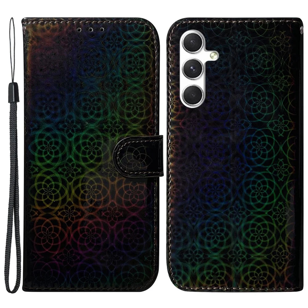 For Samsung Galaxy S24+ Case Dazzling Flower Pattern Flip Cover with Wallet - Black - 1
