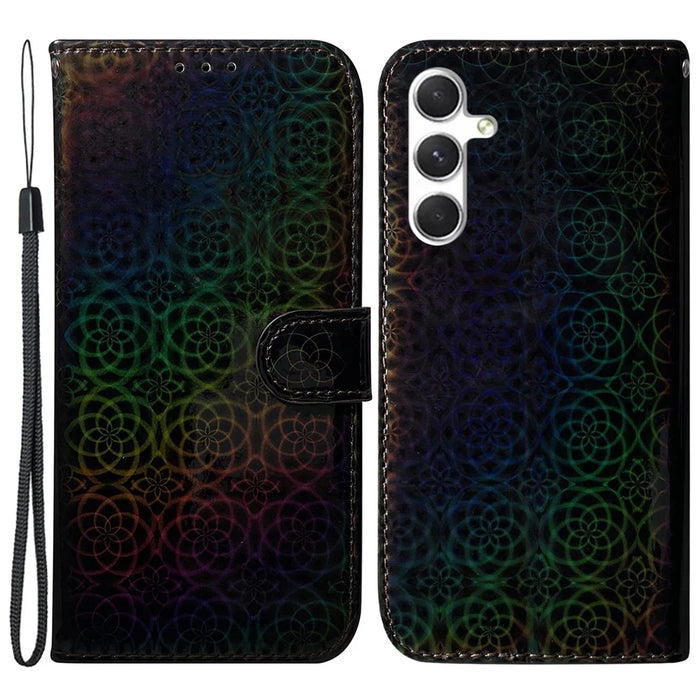 For Samsung Galaxy S24 Case Book Style Dazzling Flower Pattern Cover with Wallet - Black - 1