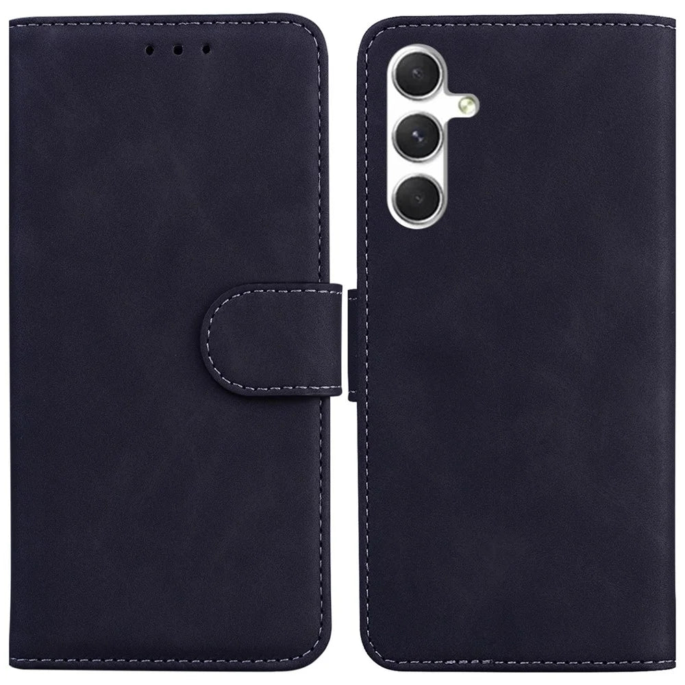 For Samsung Galaxy S24 Case Phone Shell Wallet Solid Color PU Leather Mobile Phone Cover - Black - 1