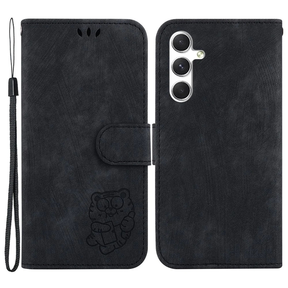 For Samsung Galaxy S24 Case Cell Phone Cover Lovely Tiger Imprint PU Leather Flip Design Wallet - Black - 1
