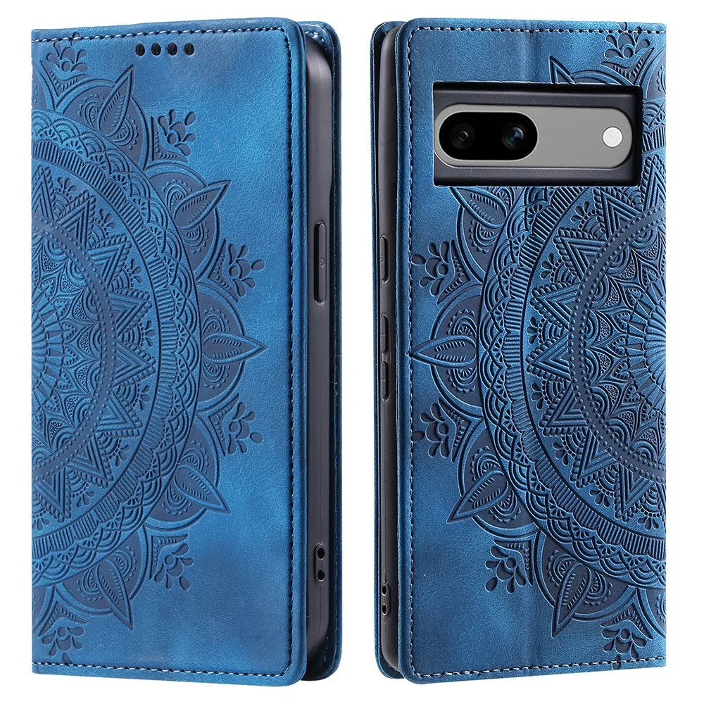 For Google Pixel 8a Case Magnetic Auto Closing Folio Flip PU Leather Cover - Blue - 1