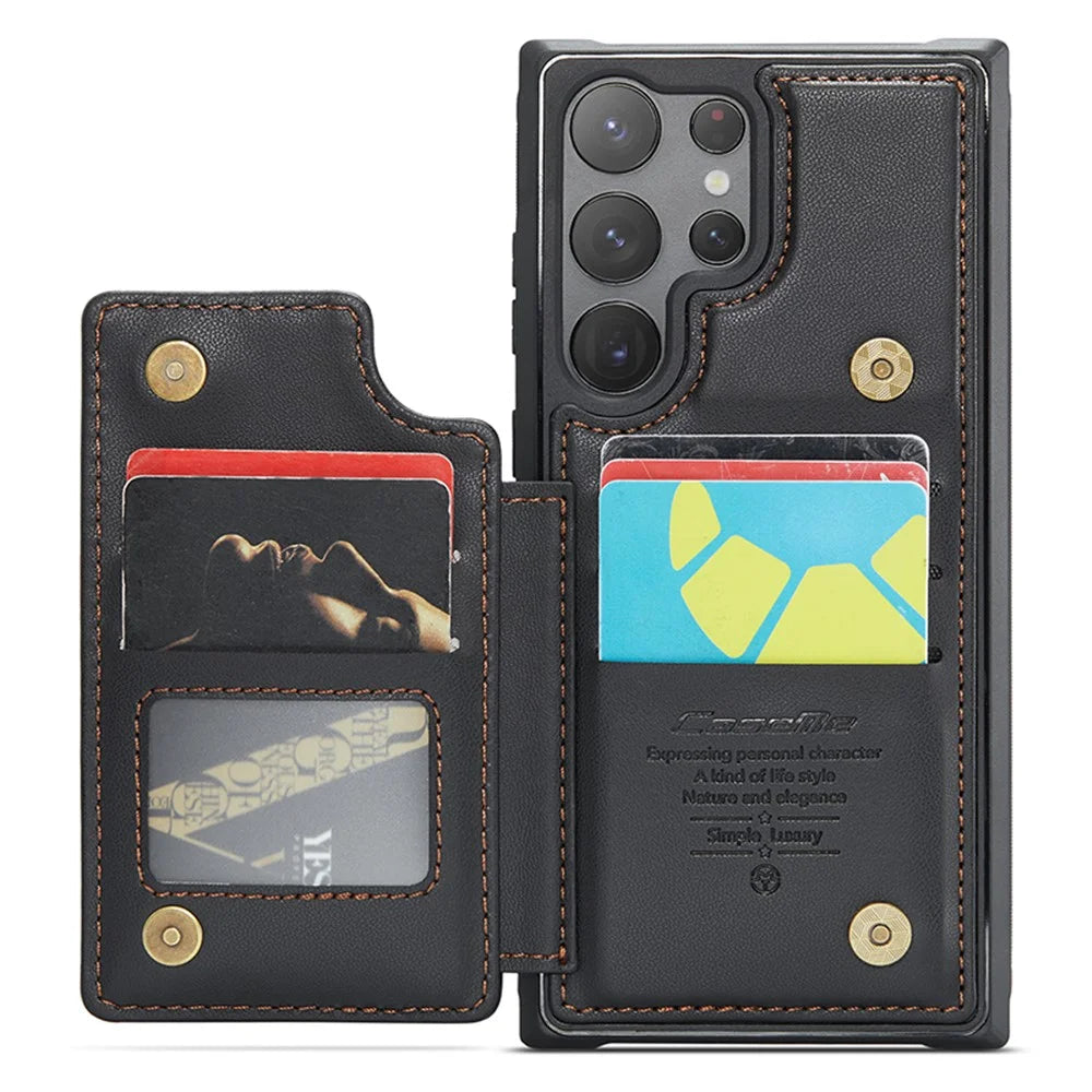 For Samsung Galaxy S22 Ultra 5G Phone Case CASEME C22 Leather Back Cover with RFID Blocking Card Slots - Black - 2