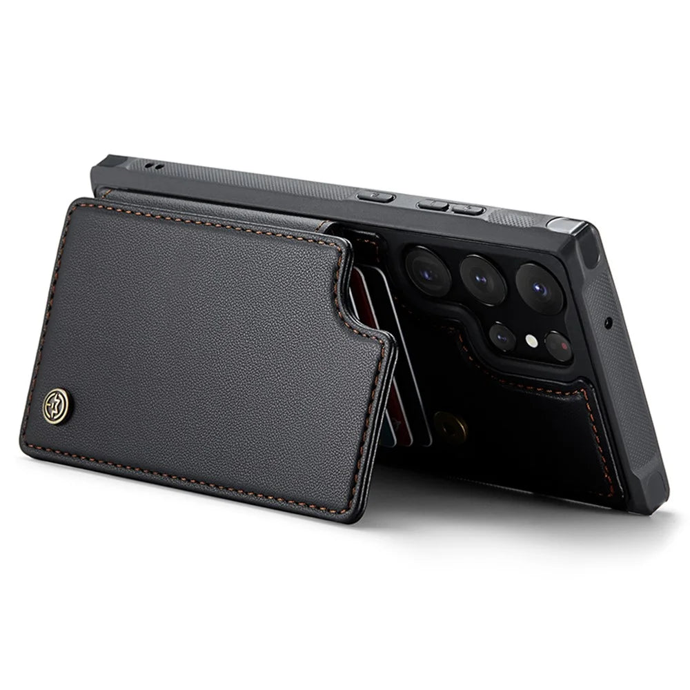 For Samsung Galaxy S22 Ultra 5G Phone Case CASEME C22 Leather Back Cover with RFID Blocking Card Slots - Black - 3