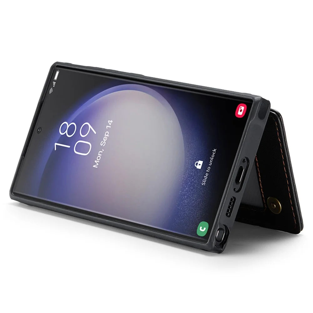 For Samsung Galaxy S22 Ultra 5G Phone Case CASEME C22 Leather Back Cover with RFID Blocking Card Slots - Black - 4