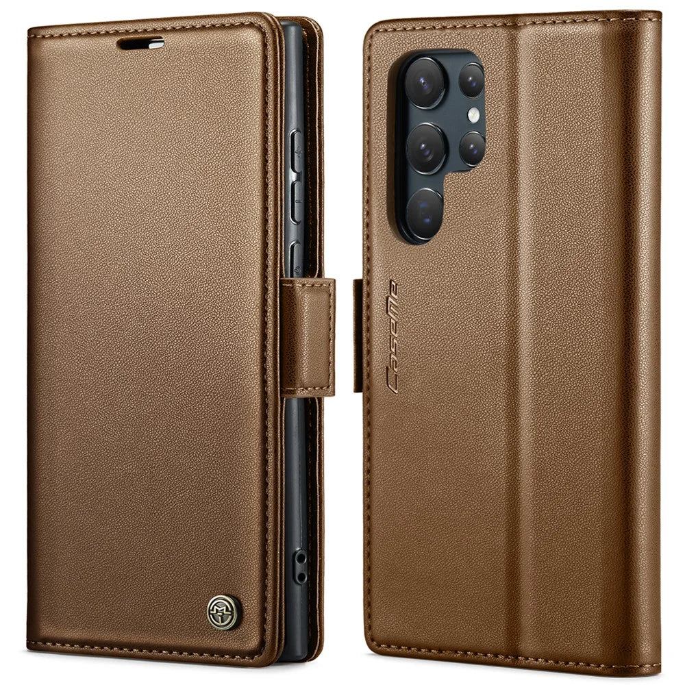 CASEME 023 For Samsung Galaxy S24 Ultra Leather Case RFID Blocking 3 Card Slot Mobile Cover - Brown - 1