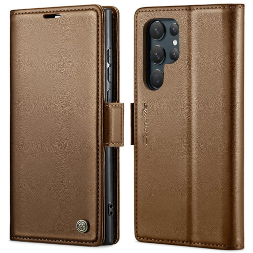 CASEME 023 For Samsung Galaxy S24 Ultra Leather Case RFID Blocking 3 Card Slot Mobile Cover - Brown - 1