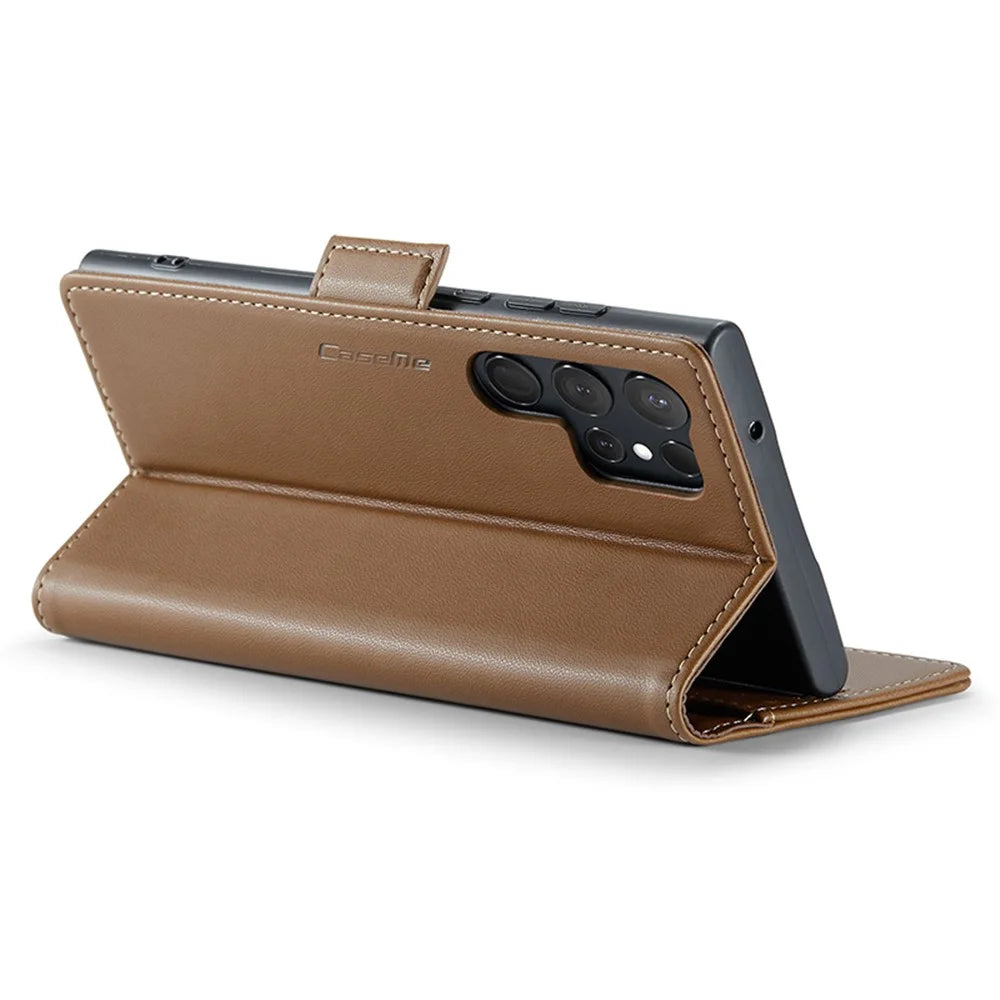 CASEME 023 For Samsung Galaxy S24 Ultra Leather Case RFID Blocking 3 Card Slot Mobile Cover - Brown - 3