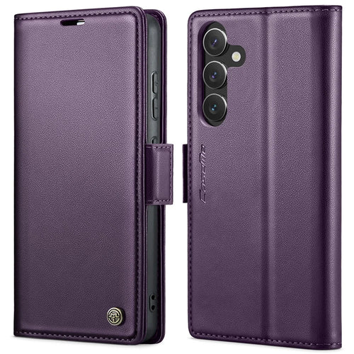 For Samsung Galaxy S24 Leather Case CASEME 023 RFID Blocking 3 Card Slot Mobile Cover - Purple - 1