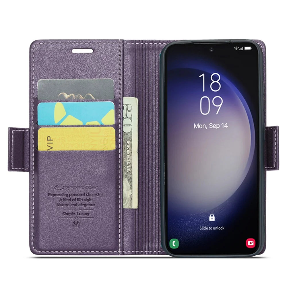 For Samsung Galaxy S24 Leather Case CASEME 023 RFID Blocking 3 Card Slot Mobile Cover - Purple - 2