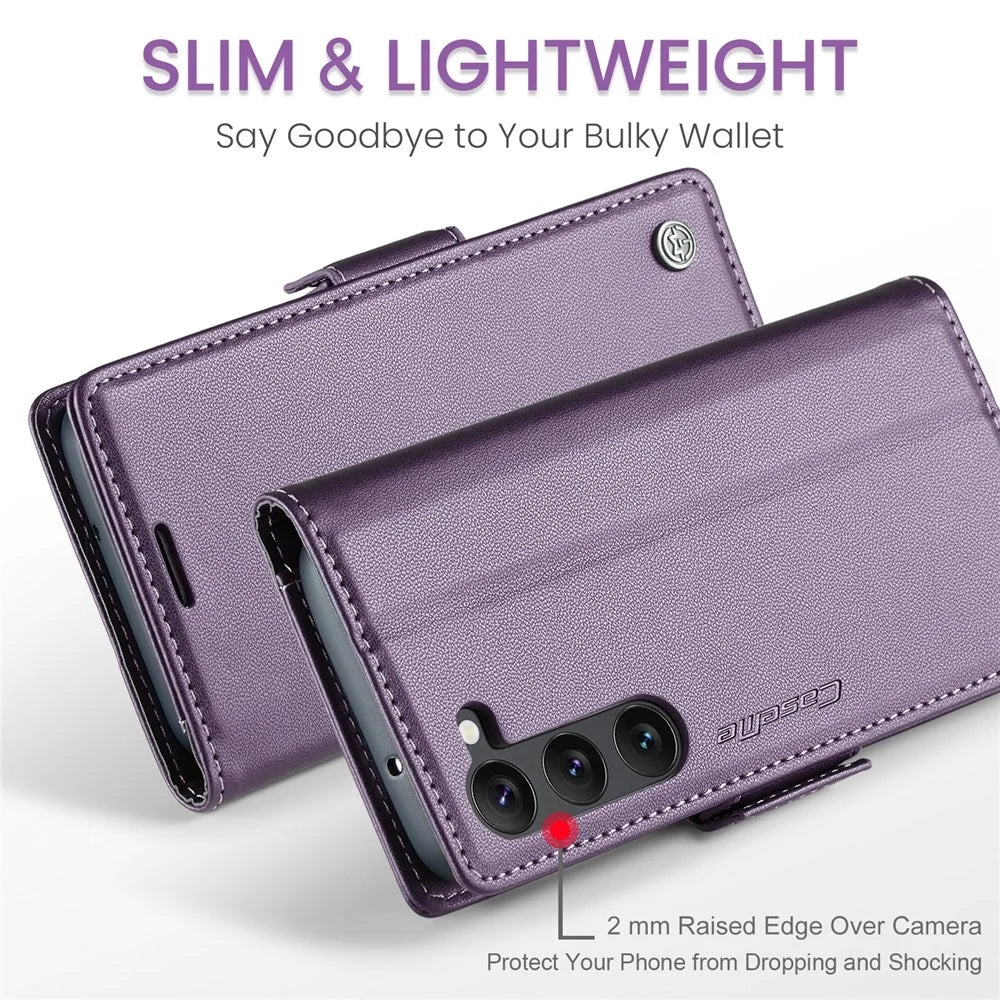 For Samsung Galaxy S24 Leather Case CASEME 023 RFID Blocking 3 Card Slot Mobile Cover - Purple - 4