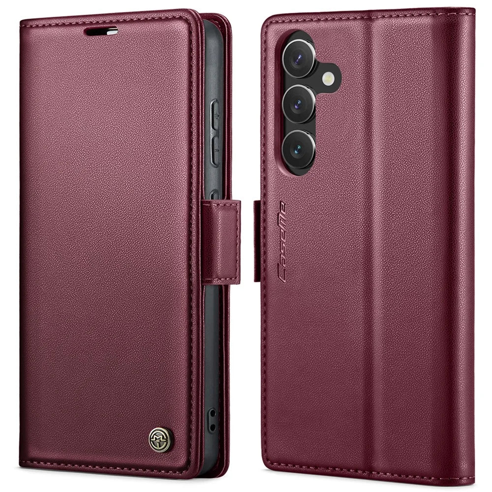 For Samsung Galaxy S24+ Leather Case CASEME 023 RFID Blocking 3 Card Slot Mobile Cover - Red - 1