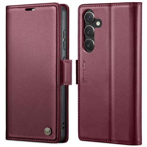 For Samsung Galaxy S24+ Leather Case CASEME 023 RFID Blocking 3 Card Slot Mobile Cover - Red - 1
