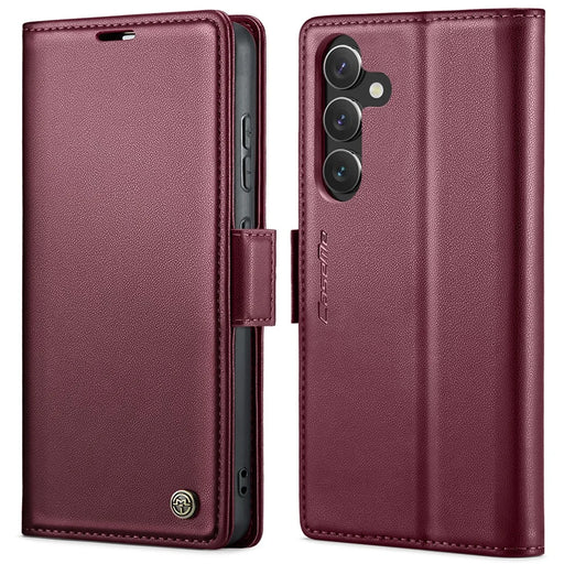 For Samsung Galaxy S24+ Leather Case CASEME 023 RFID Blocking 3 Card Slot Mobile Cover - Red - 1