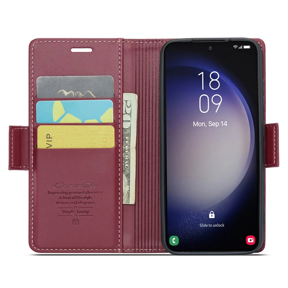 For Samsung Galaxy S24+ Leather Case CASEME 023 RFID Blocking 3 Card Slot Mobile Cover - Red - 2