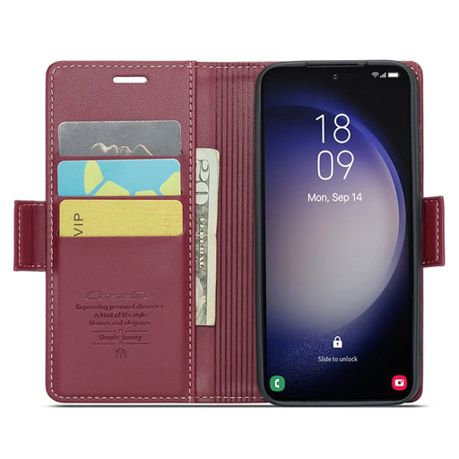 For Samsung Galaxy S24+ Leather Case CASEME 023 RFID Blocking 3 Card Slot Mobile Cover - Red - 2