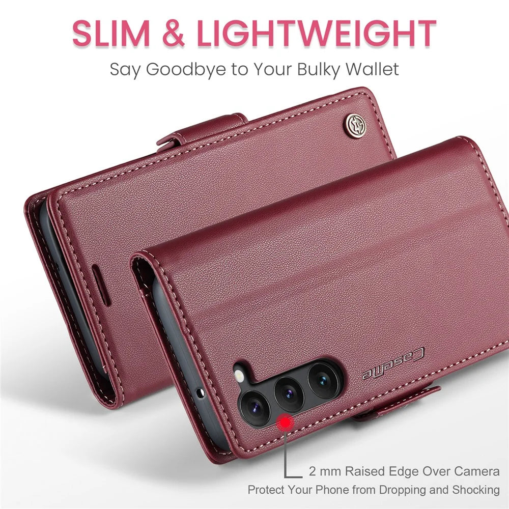 For Samsung Galaxy S24+ Leather Case CASEME 023 RFID Blocking 3 Card Slot Mobile Cover - Red - 4