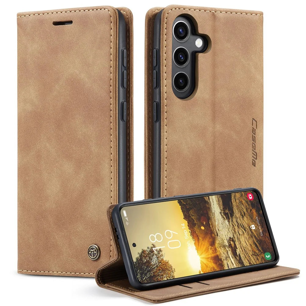 CASEME 013 Series For Samsung Galaxy S24+ Case PU Leather Wallet Mobile Phone Protector - Brown - 1