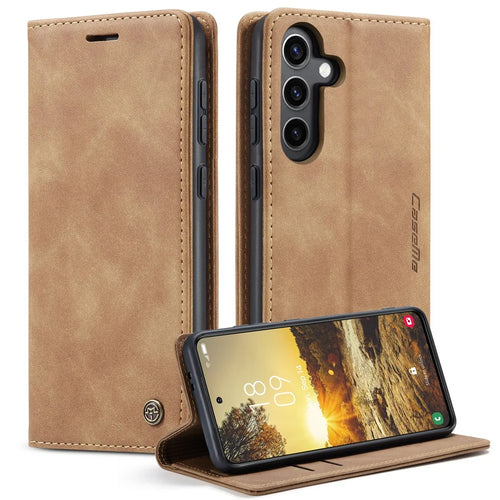 CASEME 013 Series For Samsung Galaxy S24+ Case PU Leather Wallet Mobile Phone Protector - Brown - 1