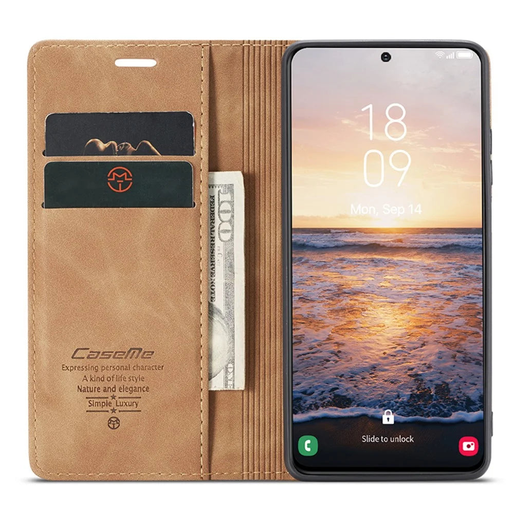 CASEME 013 Series For Samsung Galaxy S24+ Case PU Leather Wallet Mobile Phone Protector - Brown - 2