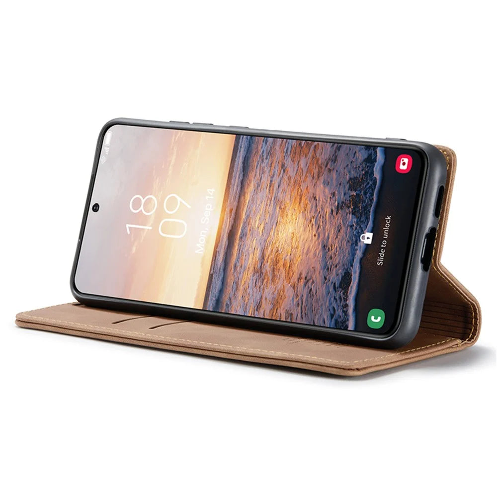 CASEME 013 Series For Samsung Galaxy S24+ Case PU Leather Wallet Mobile Phone Protector - Brown - 3