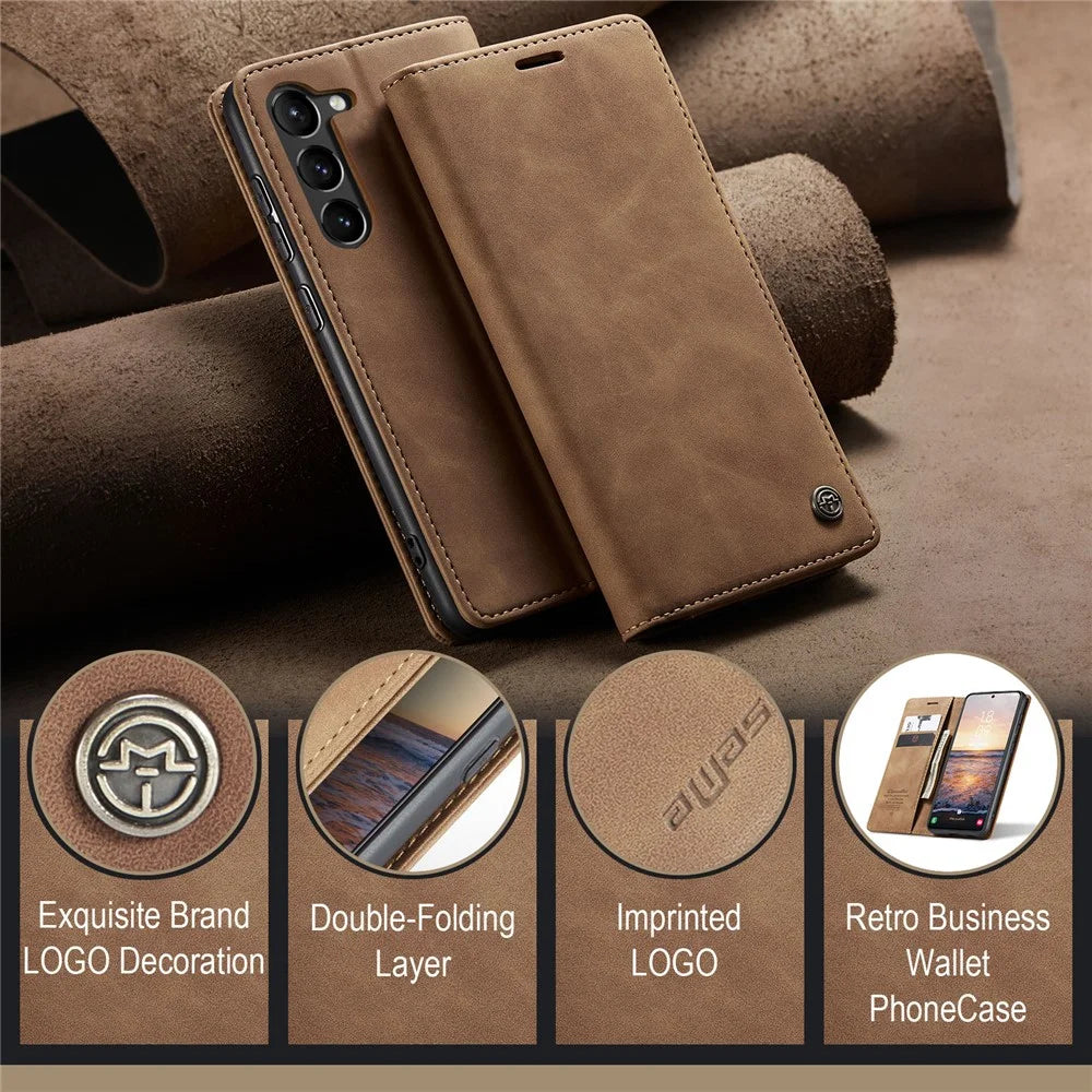 CASEME 013 Series For Samsung Galaxy S24+ Case PU Leather Wallet Mobile Phone Protector - Brown - 4