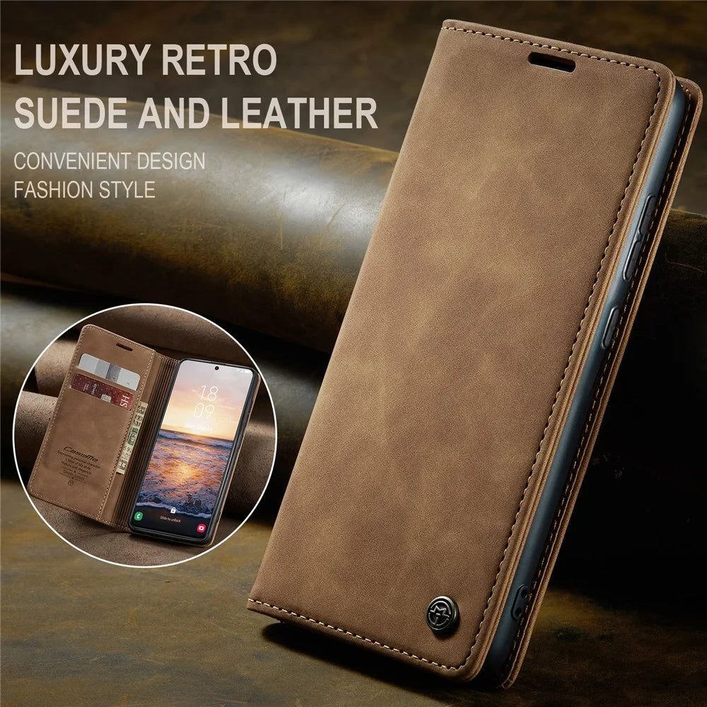 CASEME 013 Series For Samsung Galaxy S24+ Case PU Leather Wallet Mobile Phone Protector - Brown - 5
