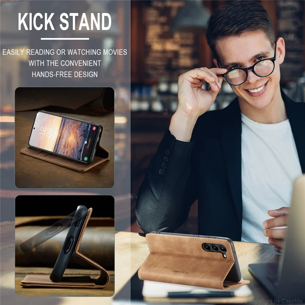 CASEME 013 Series For Samsung Galaxy S24+ Case PU Leather Wallet Mobile Phone Protector - Brown - 6