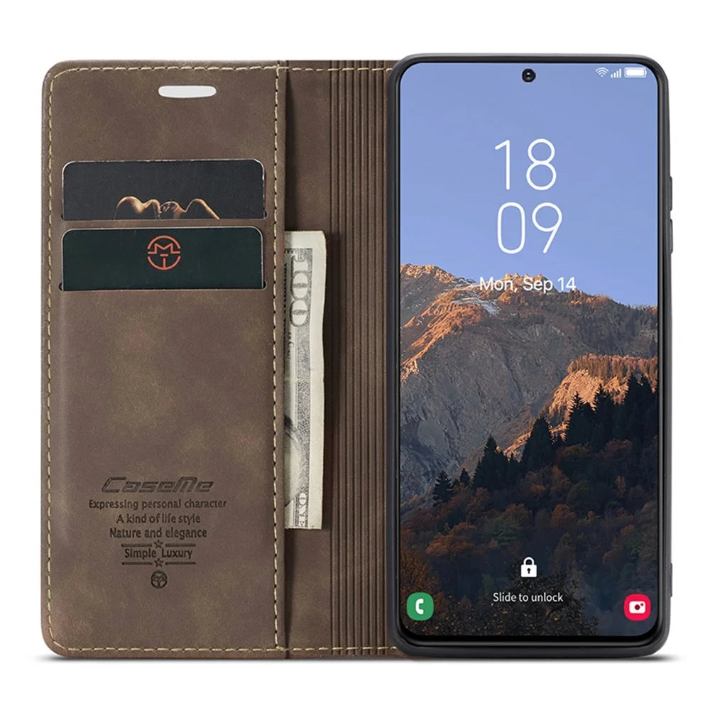 CASEME 013 Series For Samsung Galaxy S24 Case Anti-drop PU Leather Stand Cellphone Protector - Coffee - 2