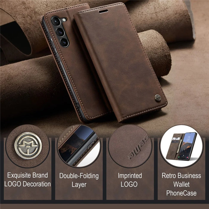 CASEME 013 Series For Samsung Galaxy S24 Case Anti-drop PU Leather Stand Cellphone Protector - Coffee - 4
