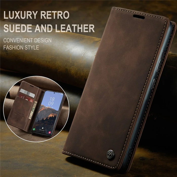 CASEME 013 Series For Samsung Galaxy S24 Case Anti-drop PU Leather Stand Cellphone Protector - Coffee - 5