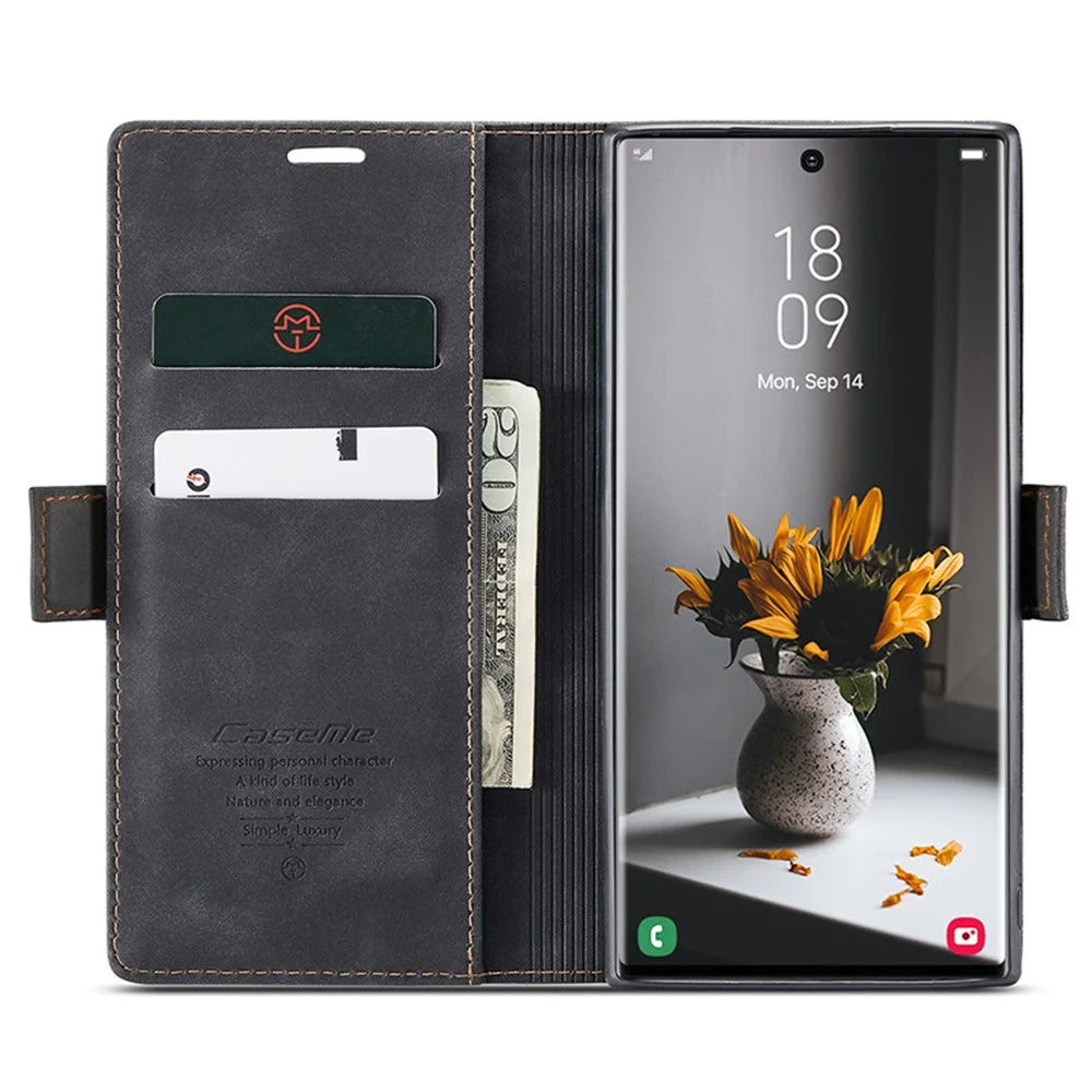 CASEME 013 Series For Samsung Galaxy S24 Ultra Phone Case Anti-fall PU Leather Folio Stand Cover - Black - 2