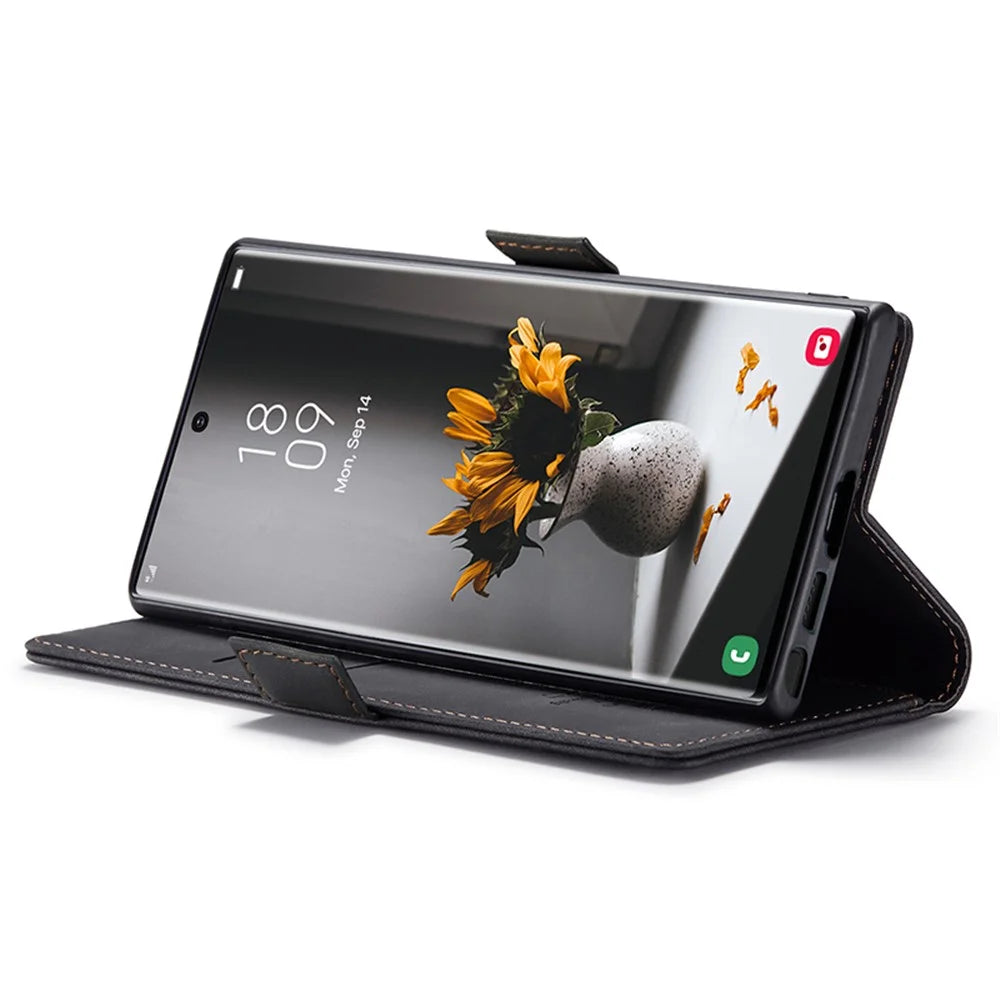 CASEME 013 Series For Samsung Galaxy S24 Ultra Phone Case Anti-fall PU Leather Folio Stand Cover - Black - 3
