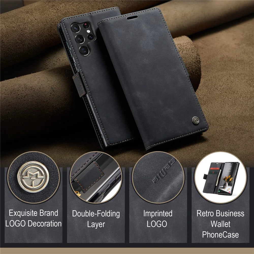 CASEME 013 Series For Samsung Galaxy S24 Ultra Phone Case Anti-fall PU Leather Folio Stand Cover - Black - 4