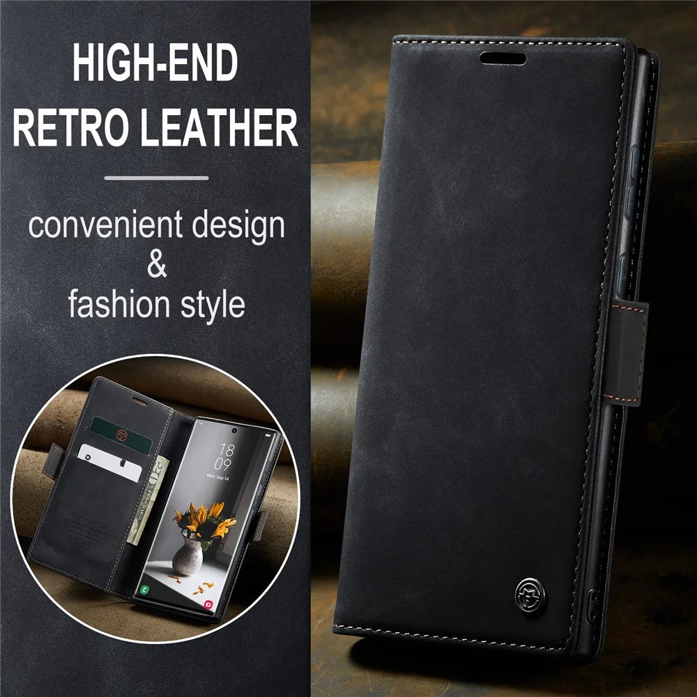 CASEME 013 Series For Samsung Galaxy S24 Ultra Phone Case Anti-fall PU Leather Folio Stand Cover - Black - 5