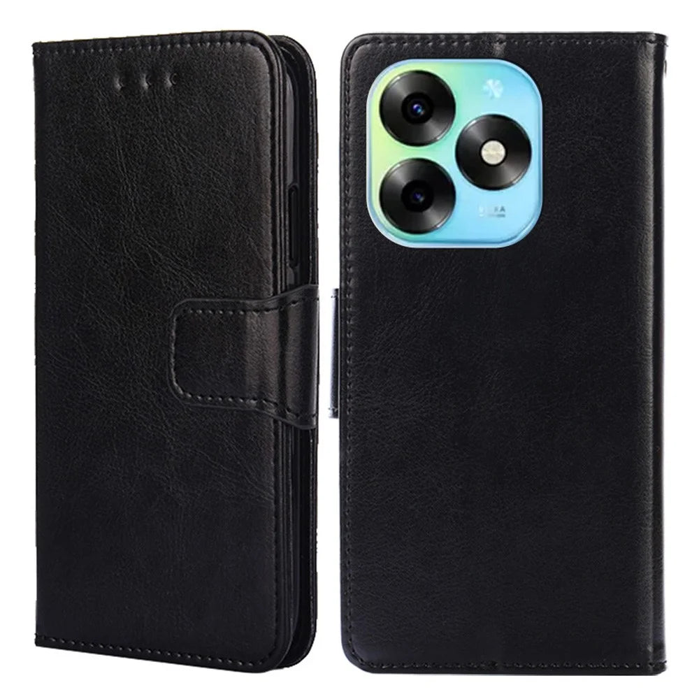 For itel S23+ Case TPU+PU Leather Wallet Stand Anti-Drop Phone Cover - Black - 1