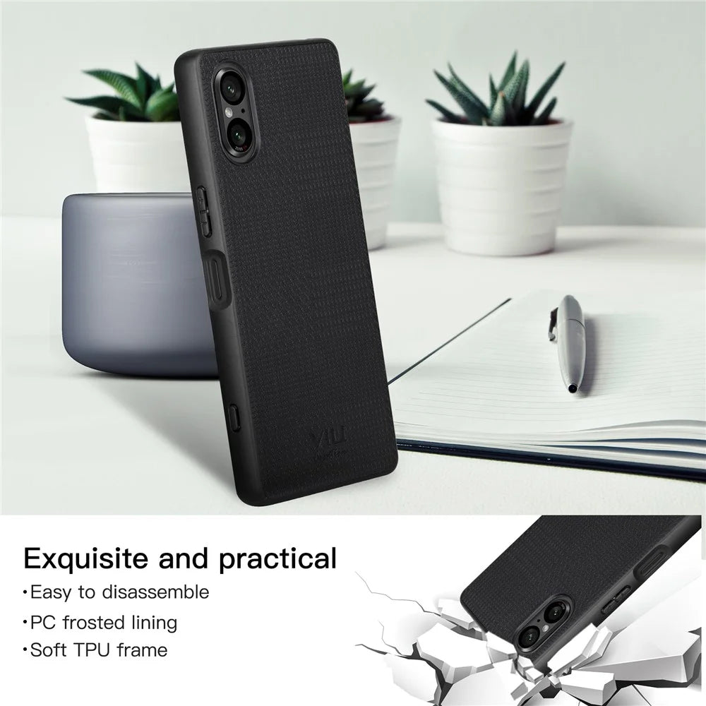 VILI TH Series for Sony Xperia 5 V Case Anti-scratch Leather Coated PC+TPU Cover - Black - 5