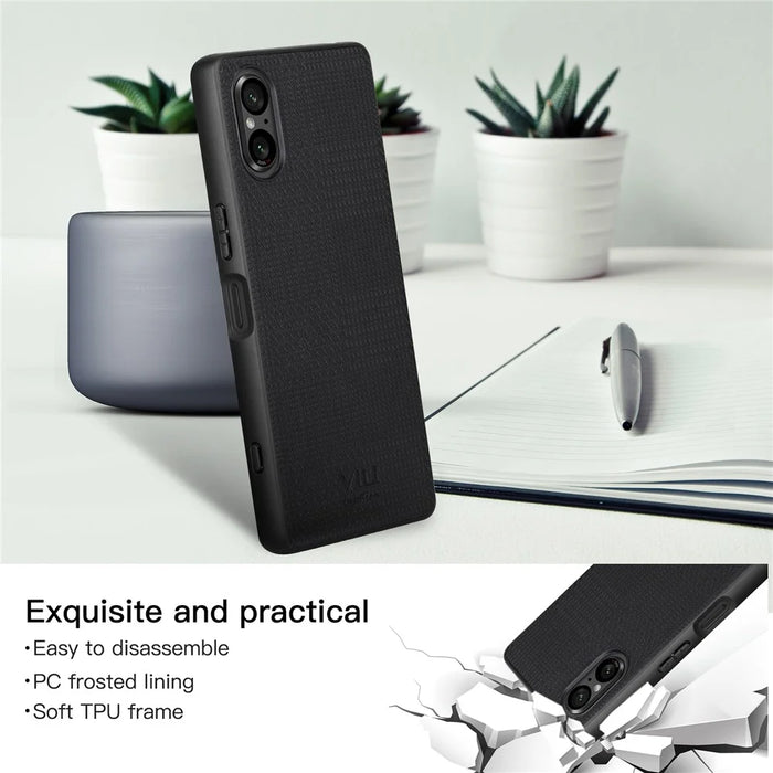 VILI TH Series for Sony Xperia 5 V Case Anti-scratch Leather Coated PC+TPU Cover - Black - 5
