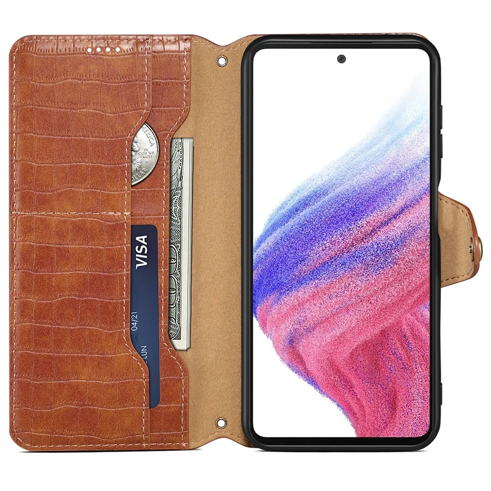 For Samsung Galaxy S23 FE Case Crocodile Texture Stand Full Protection Cover - Brown - 2