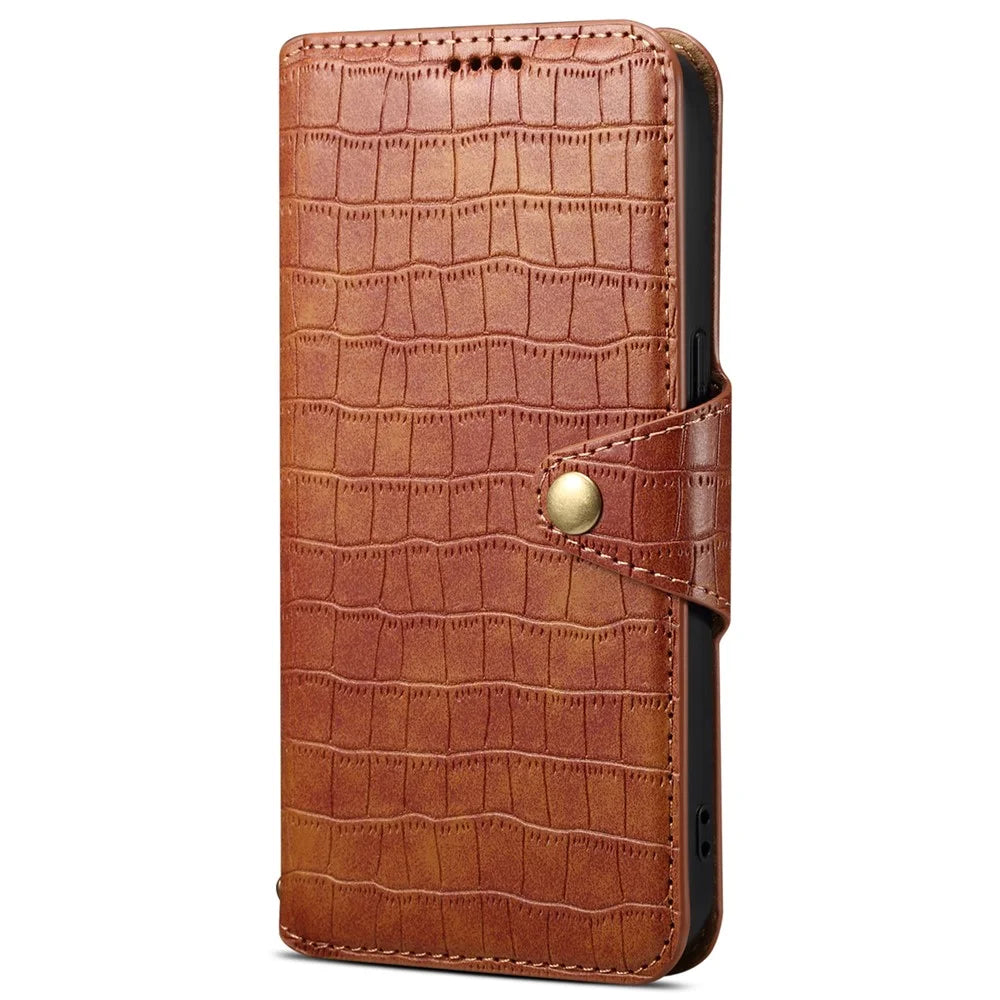 For Samsung Galaxy S23 FE Case Crocodile Texture Stand Full Protection Cover - Brown - 5