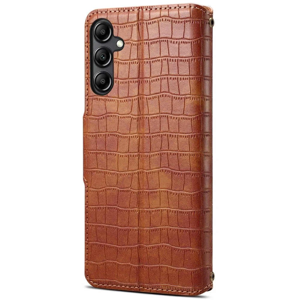 For Samsung Galaxy S23 FE Case Crocodile Texture Stand Full Protection Cover - Brown - 6
