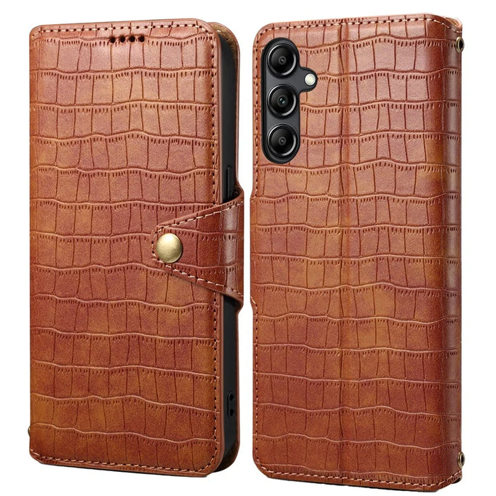 For Samsung Galaxy A54 5G Case PU Leather Crocodile Texture Phone Cover - Brown - 1
