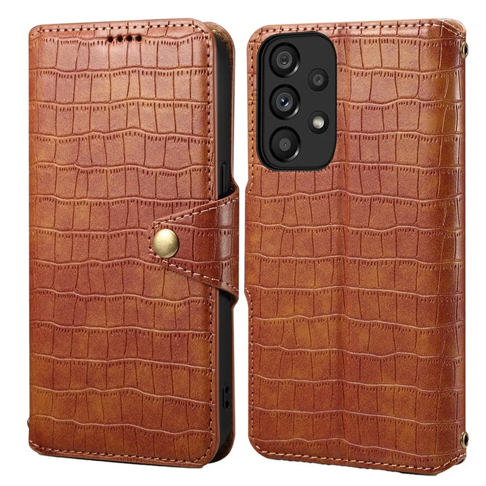 For Samsung Galaxy A33 5G Case Crocodile Texture Wallet Phone Cover - Brown - 1