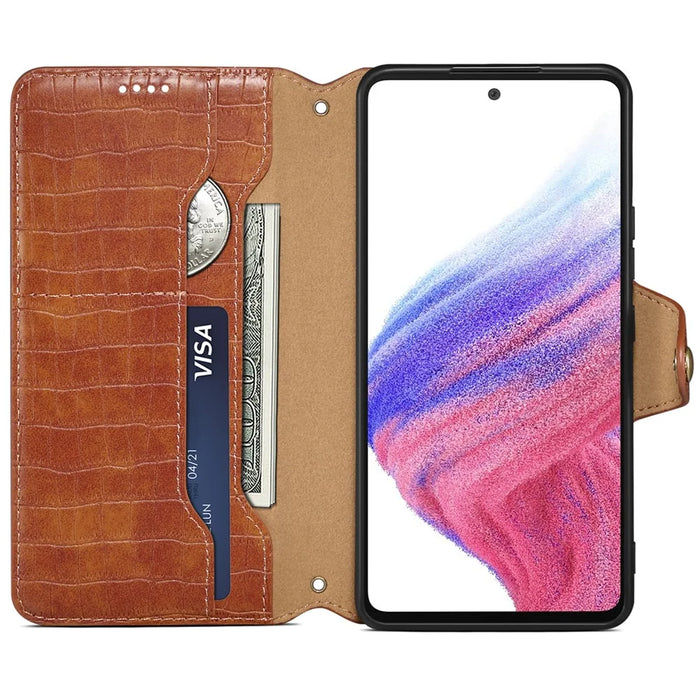 For Samsung Galaxy A33 5G Case Crocodile Texture Wallet Phone Cover - Brown - 2