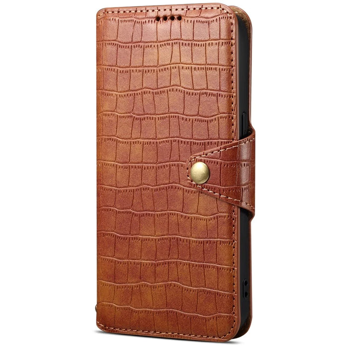 For Samsung Galaxy A33 5G Case Crocodile Texture Wallet Phone Cover - Brown - 5