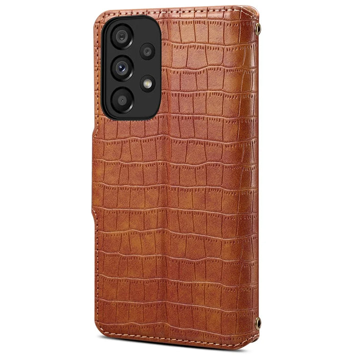 For Samsung Galaxy A33 5G Case Crocodile Texture Wallet Phone Cover - Brown - 6