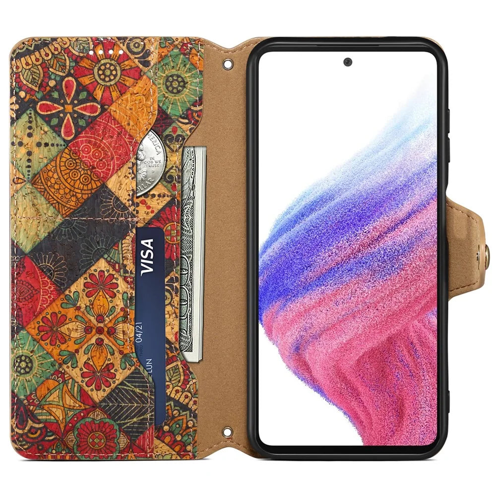 For Samsung Galaxy A14 4G / 5G Case Flower Printing Horizontal Stand PU Leather Phone Cover - Autumn - 2