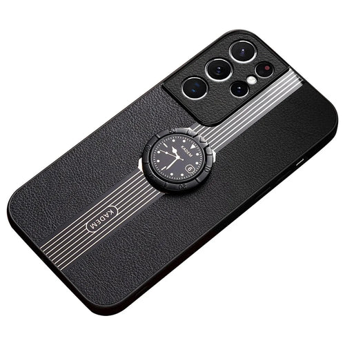 KADEM For Samsung Galaxy S21 Ultra 5G Case PU Leather+TPU+Acrylic Kickstand Phone Cover - Black - 1