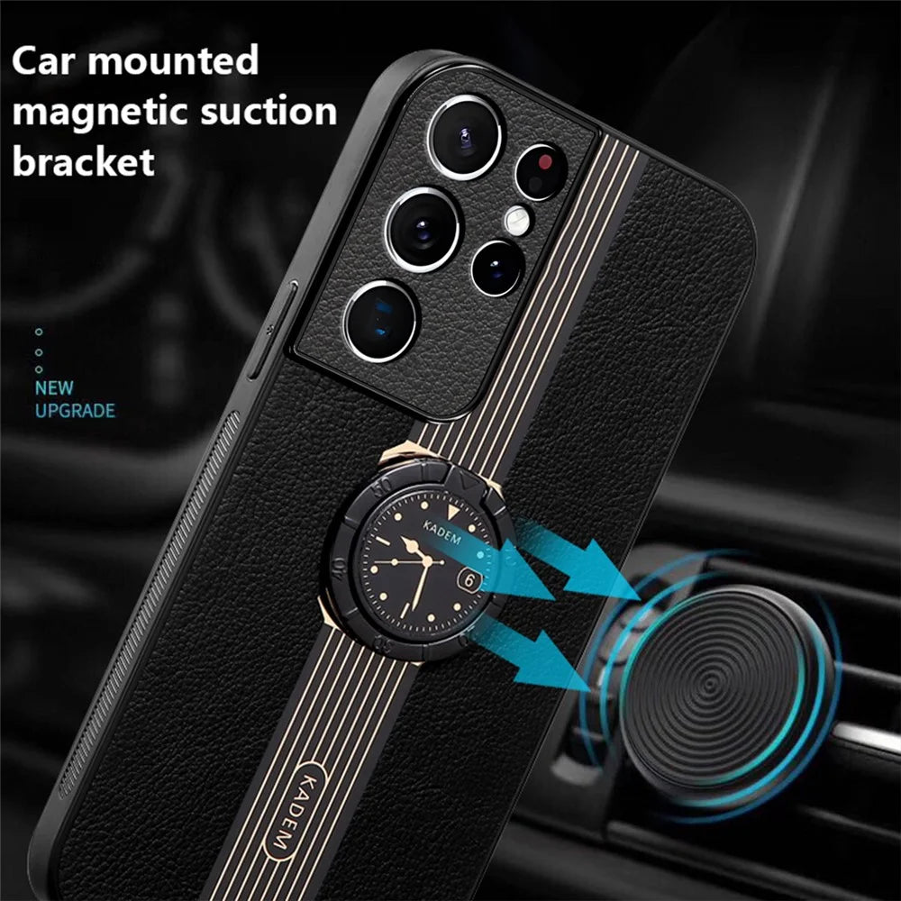 KADEM For Samsung Galaxy S21 Ultra 5G Case PU Leather+TPU+Acrylic Kickstand Phone Cover - Black - 2